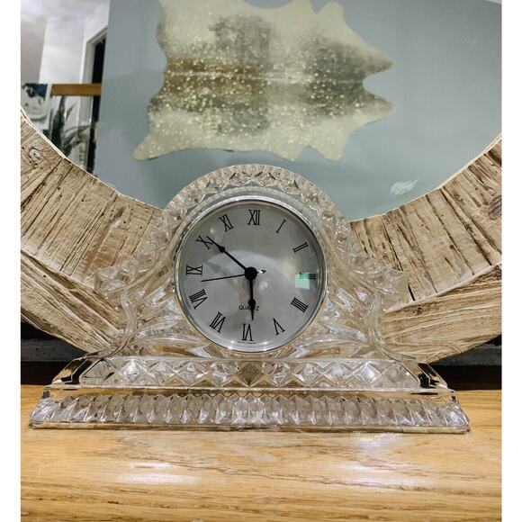 Vintage Lead Crystal Quartz Mantel Desk Clock Working Condition Clear Glass - Picture 1 of 15